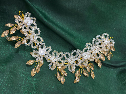 Buy Golden Crystal Leaf Hair Garland