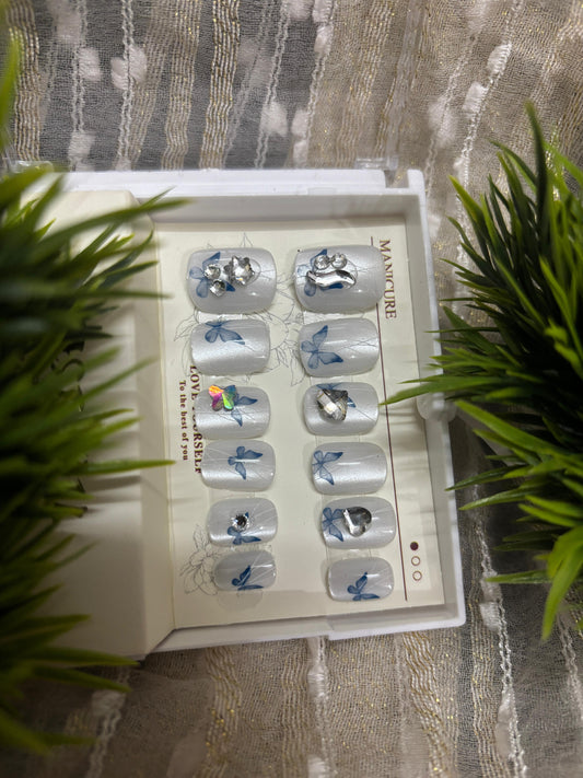 Buy Crystal Blue Blossom Press-On Nails Set