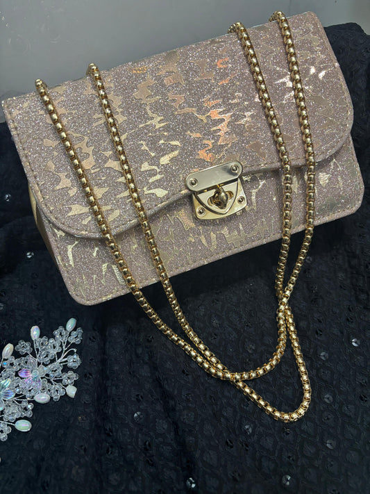 Buy Luxe Rose Gold Glitter Chain Shoulder Bag