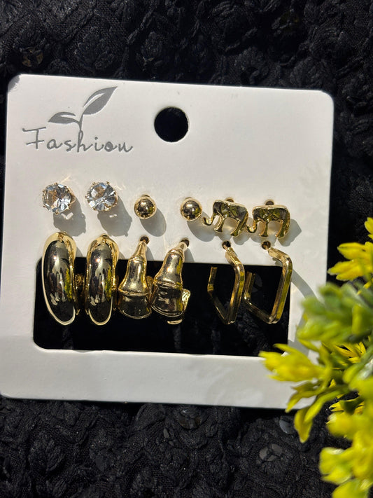 Buy Golden Multi-Design Stud & Hoop Earring Set – 6 Pairs