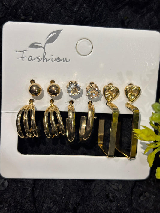 Buy Golden Multi-Shape Earring Set – 6 Pairs
