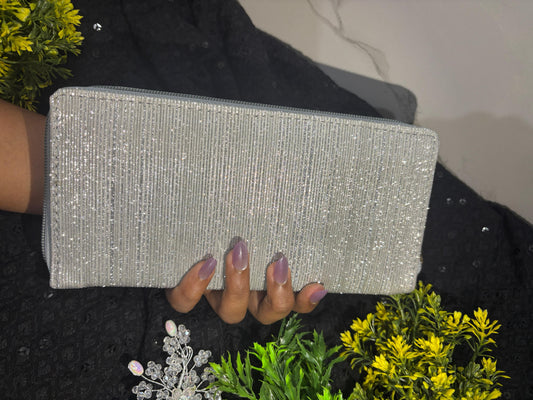 Buy Sparkle Edge Silver Clutch